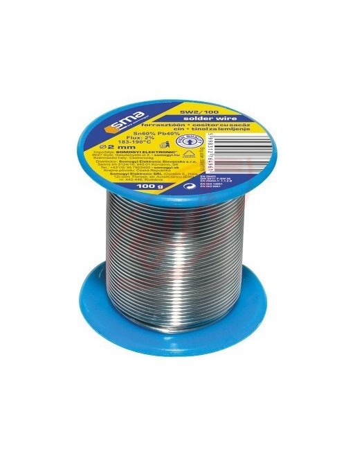 Cín s kalafúnou, 2mm, 100g SW 2/100 Cín s kalafúnou, 2mm, 100g SW 2/100